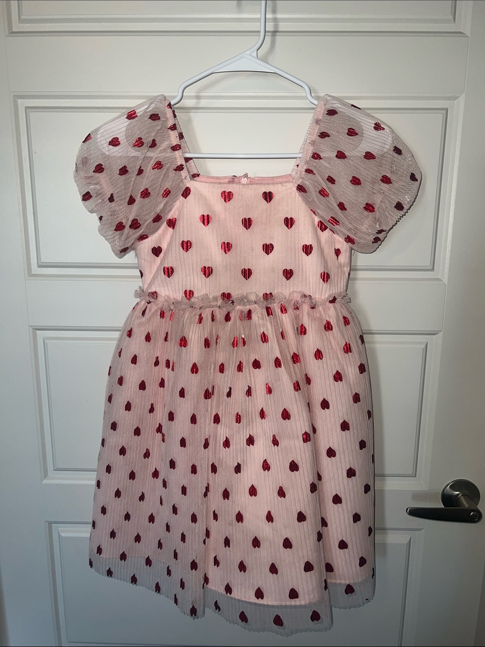 Kensie Girl Pink Dress with Red Heart Print and Puff Sleeves